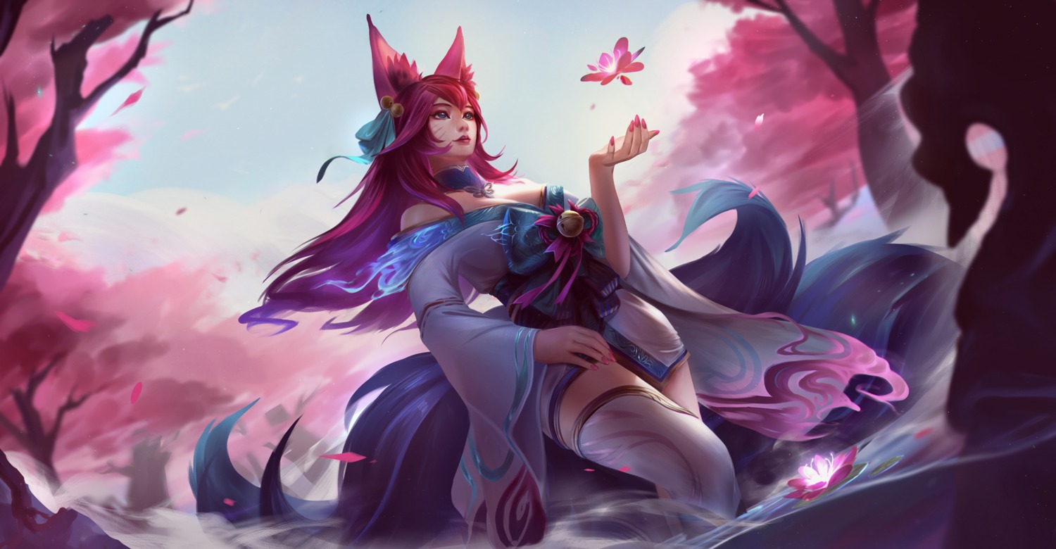 ahri, akane_iro_ni_somaru_saka, animal_ears, bcopy, japanese_clothes, kitsune, league_of_legends, no_bra, tail, thighhighs, wet
