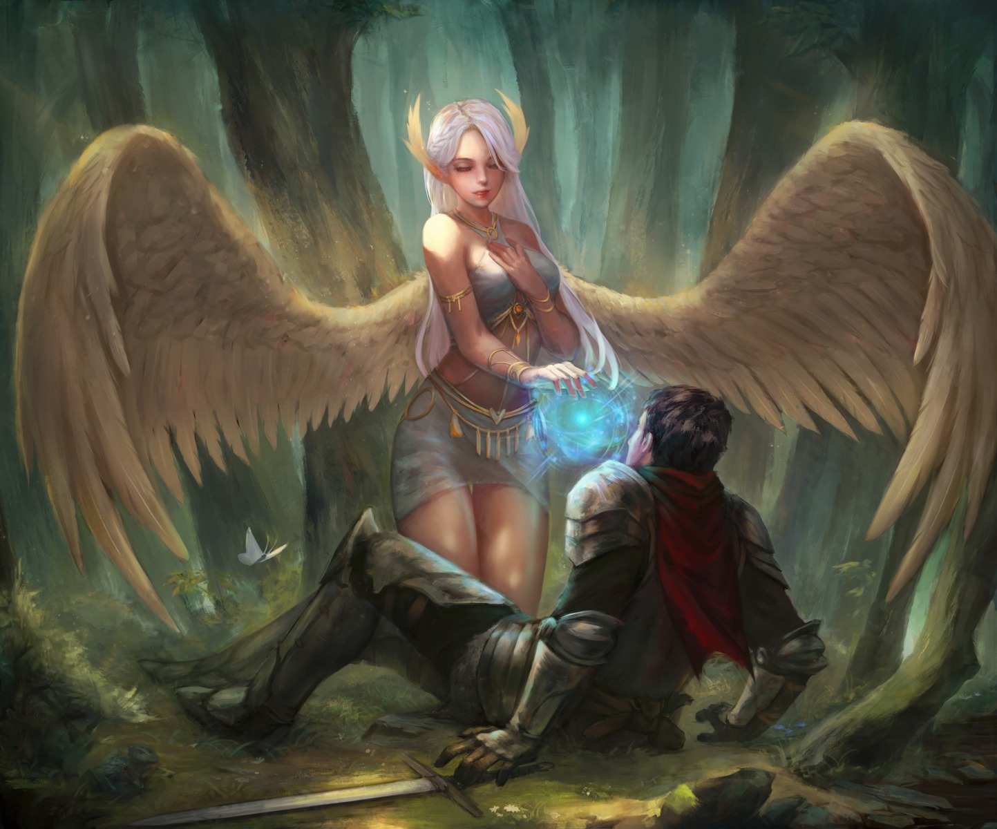 angel, armor, bachzim, see_through, sword, wings