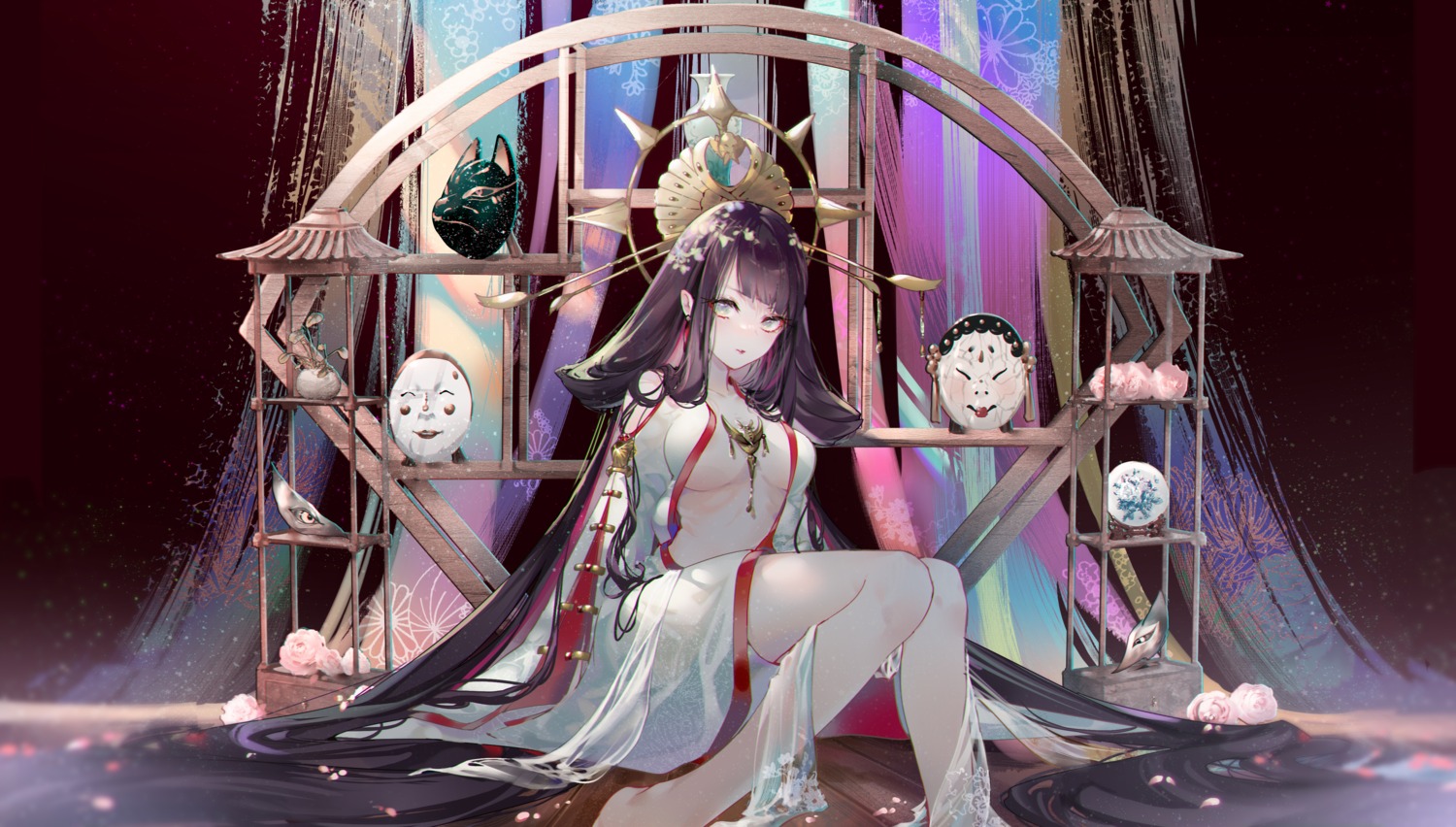 artist_revision, japanese_clothes, kinokohime, no_bra, open_shirt, see_through, skirt_lift
