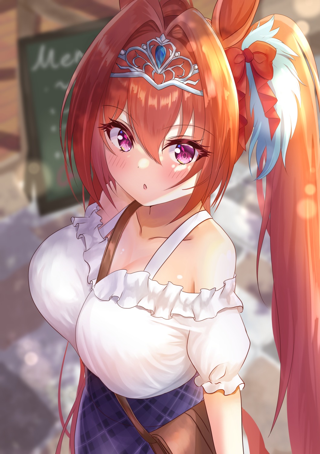 animal_ears, cleavage, daiwa_scarlet_(umamusume), onabe_no_shime, tail, uma_musume_pretty_derby