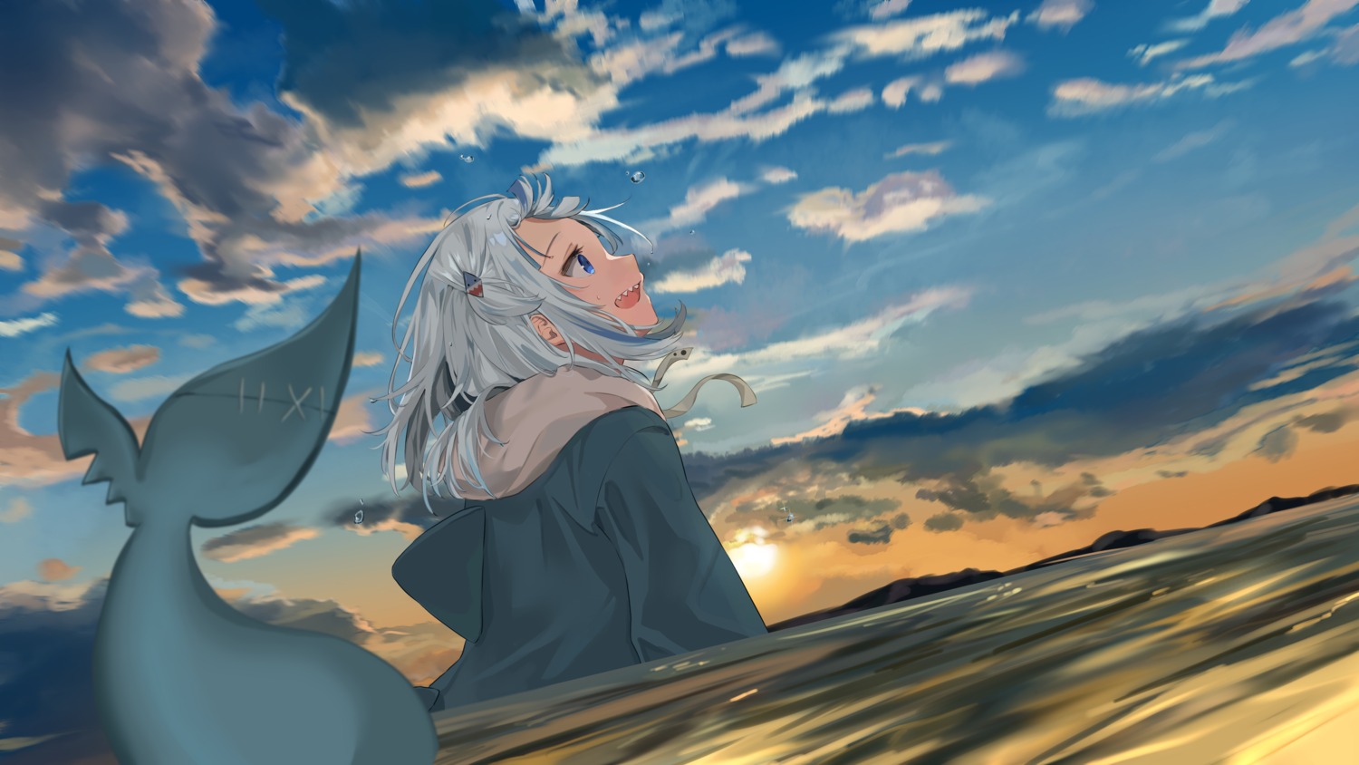 gawr_gura, hololive, hololive_english, landscape, mashiro, tail, wallpaper, wet