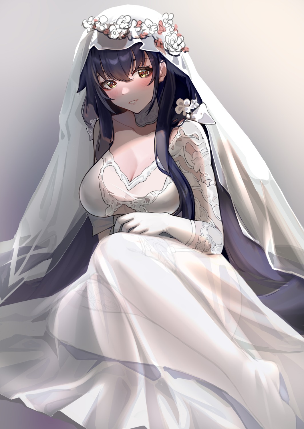 1z10, azuma_(azur_lane), azur_lane, dress, see_through, skirt_lift, stockings, thighhighs, wedding_dress