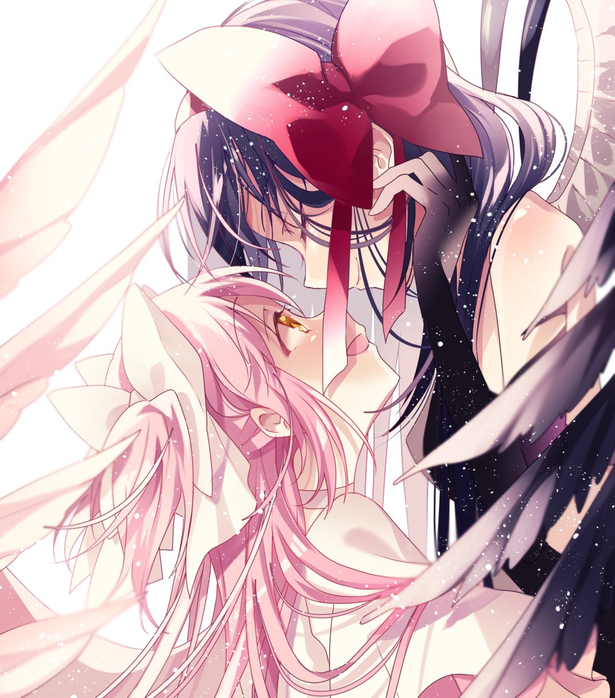 akemi_homura, ayumaru_(art_of_life), kaname_madoka, mahou_shoujo_madoka_magica, ultimate_madoka, wings, yuri