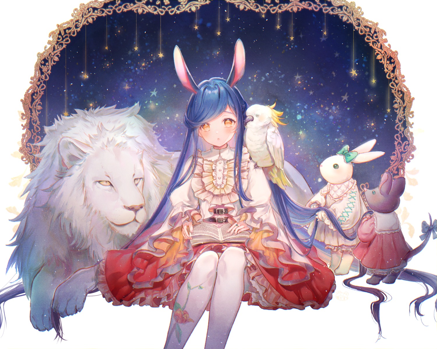 animal_ears, bunny_ears, honzuki_no_gekokujou, modoki_kuma, pantyhose, skirt_lift