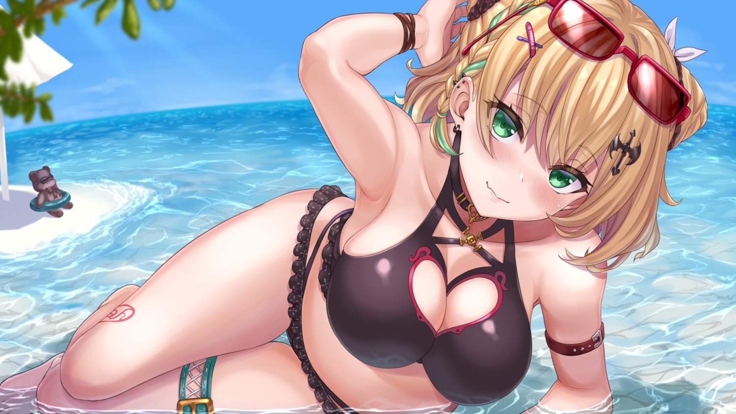 bikini, garter, iris_black_games, kurumi_noah, megane, sengoku_aky, swimsuits, tattoo