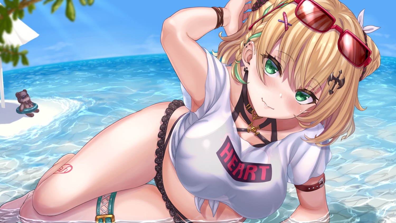 bikini, garter, iris_black_games, kurumi_noah, megane, see_through, sengoku_aky, swimsuits