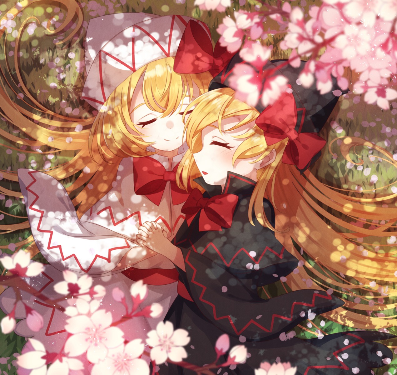 ametama_(runarunaruta5656), dress, lily_black, lily_white, touhou, yuri