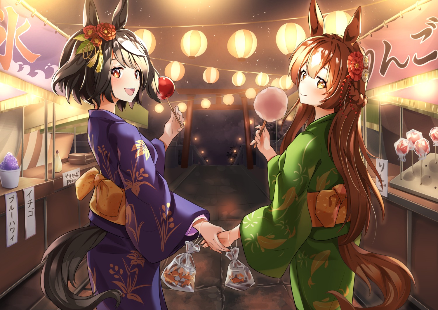 animal_ears, kitasan_black_(umamusume), satono_diamond_(umamusume), sunny_(20597521), tail, uma_musume_pretty_derby, yukata