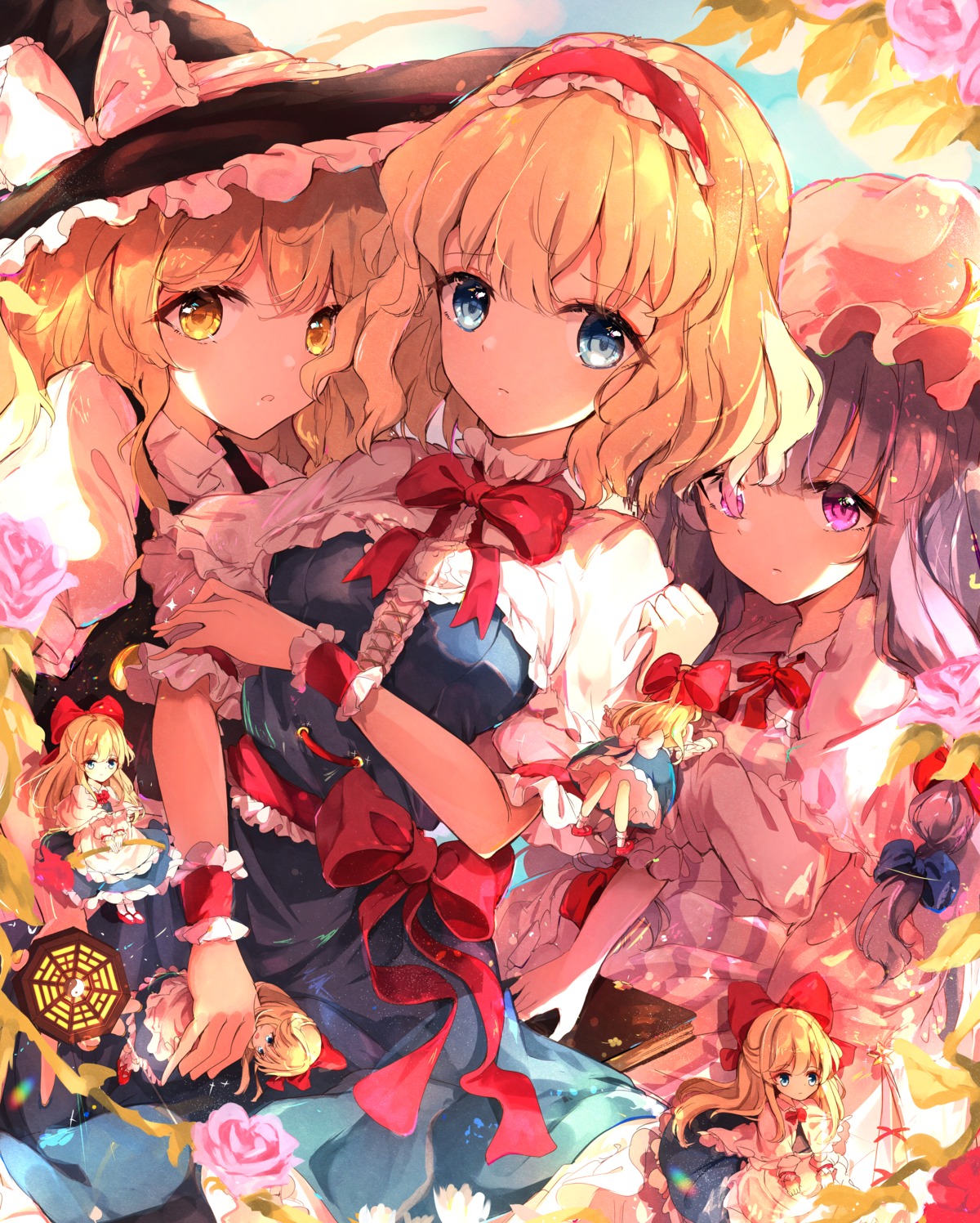 alice_margatroid, dress, kirisame_marisa, patchouli_knowledge, shanghai_doll, shangurira, touhou, witch