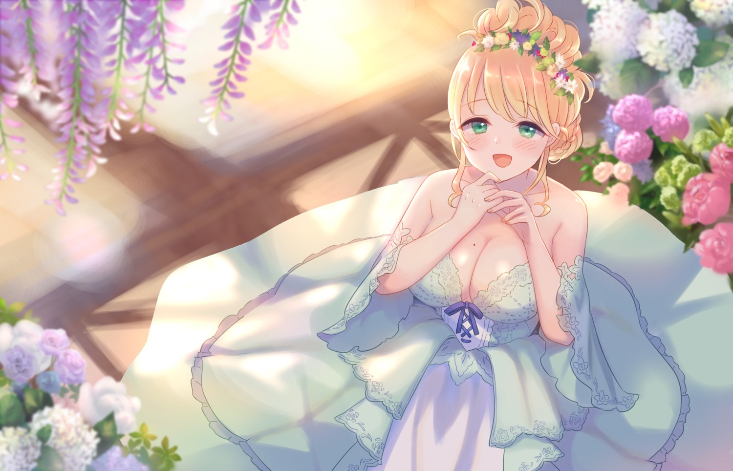 breast_hold, dress, gucchiann, no_bra, wedding_dress