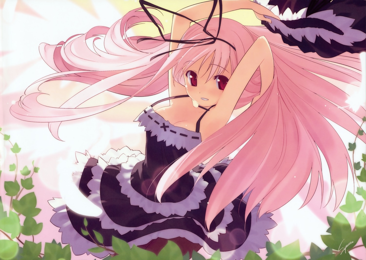 cleavage, garden, himemiya_ruri, pantyhose, sumaki_shungo