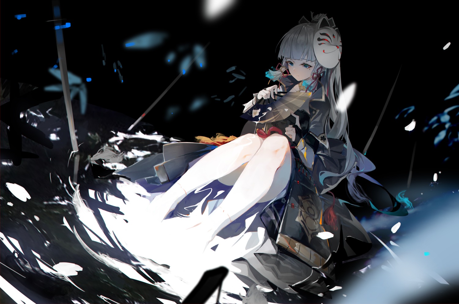 armor, asa_ni_haru, genshin_impact, japanese_clothes, kamisato_ayaka, skirt_lift