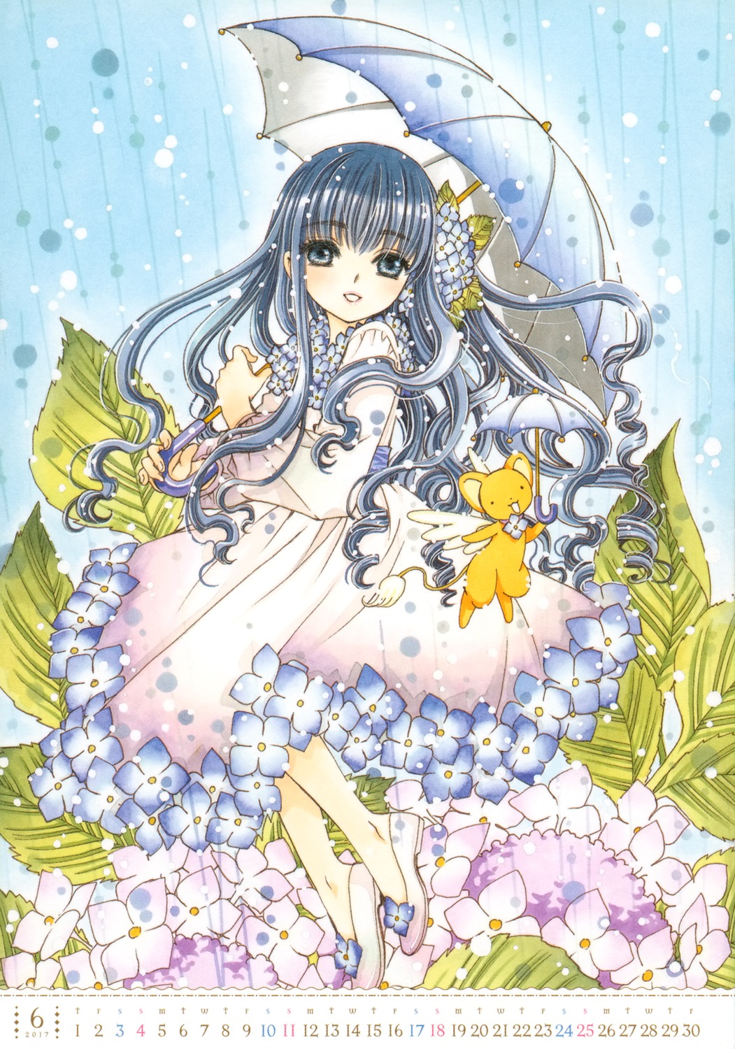 calendar, card_captor_sakura, clamp, daidouji_tomoyo, dress, kerberos, umbrella