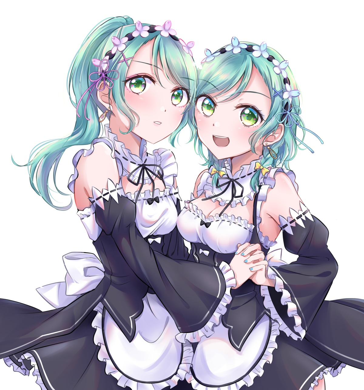 bang_dream!, bang_dream!_episode_of_roselia, chizoku_sawa, cleavage, cosplay, hikawa_hina, hikawa_sayo, maid