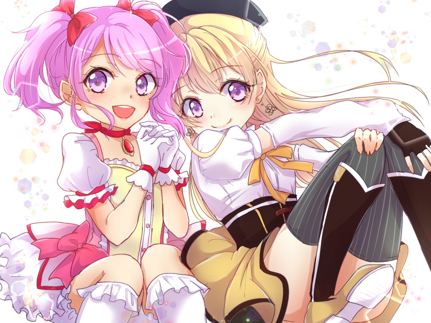 bang_dream!, bloomers, chizoku_sawa, cosplay, dress, heels, kaname_madoka, mahou_shoujo_madoka_magica