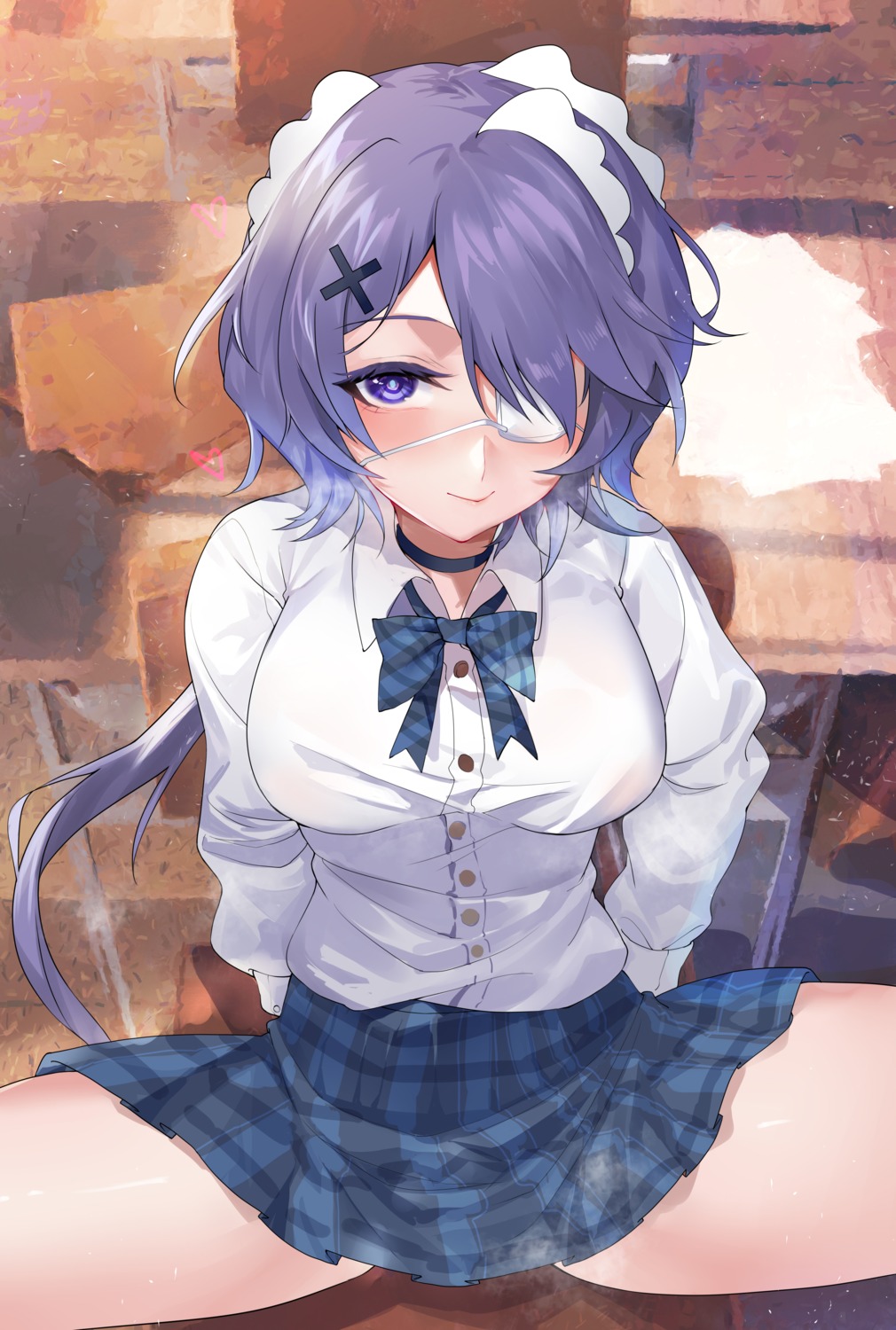 arknights, eyepatch, hongbaise_raw, seifuku, skirt_lift, whisperain_(arknights)