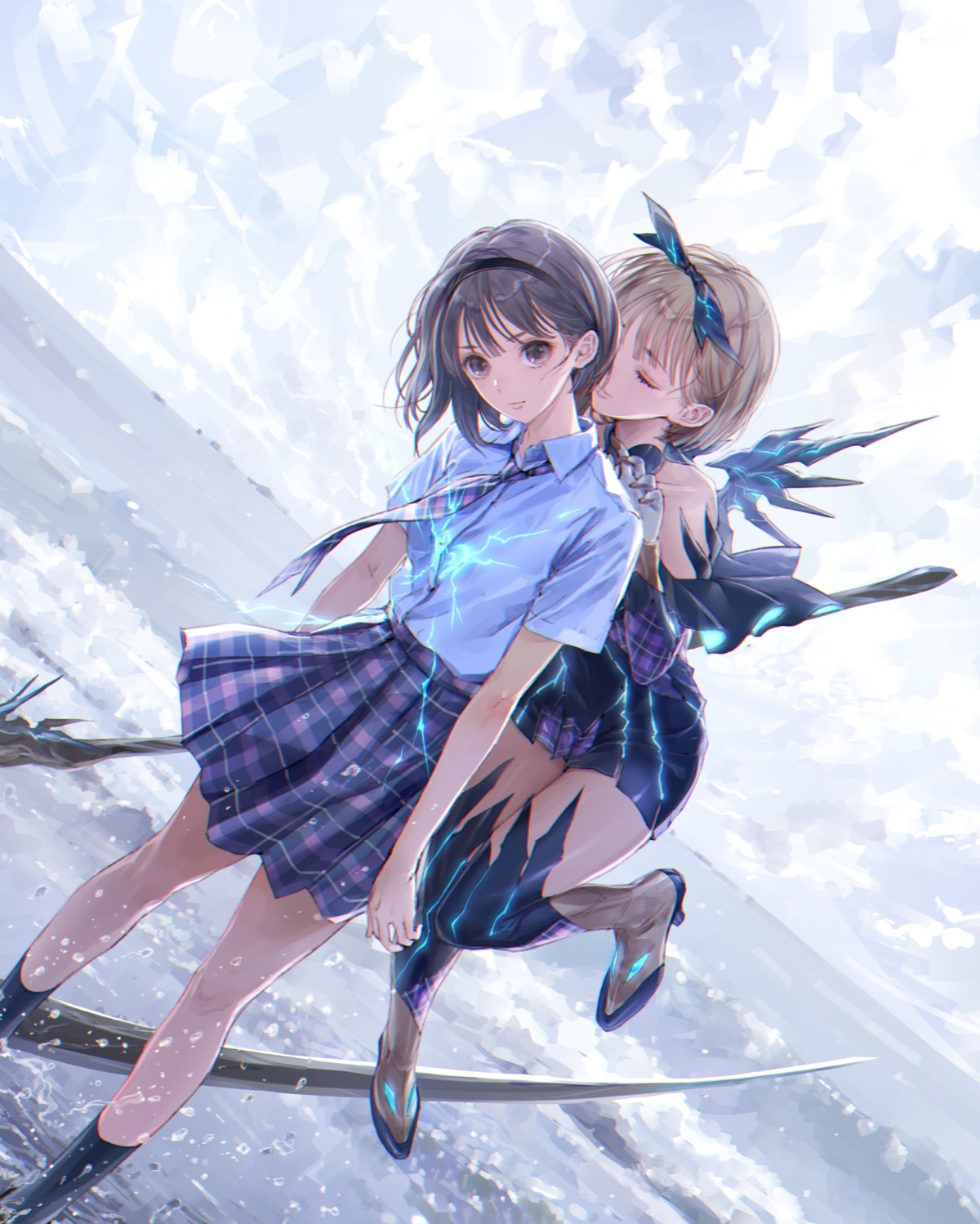 blue_reflection, blue_reflection_tie, dress, heels, hoshizaki_ao, kishida_mel, seifuku, weapon