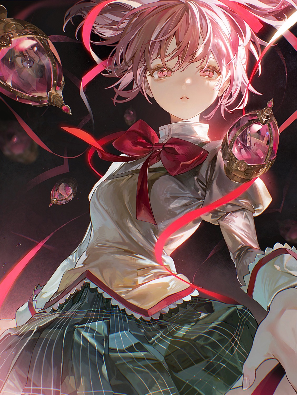 akemi_homura, kaname_madoka, mahou_shoujo_madoka_magica, seifuku, skirt_lift, suzumi_(ccroquette)