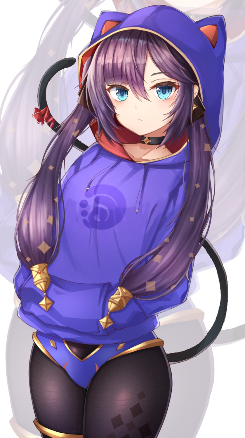 animal_ears, artist_revision, garter, genshin_impact, leotard, mona_megistus, nahanmin, nekomimi, pantyhose, tail