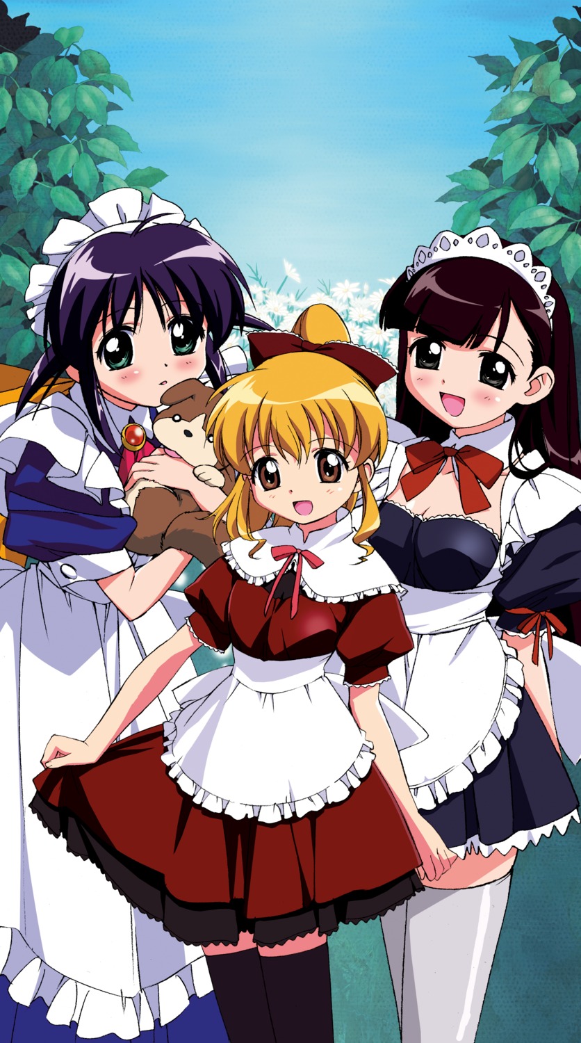 andou_mahoro, cleavage, guri_(mahoromatic), mahoromatic, maid, ooe_chizuko, takamura_kazuhiro, thighhighs, todoriki_rin