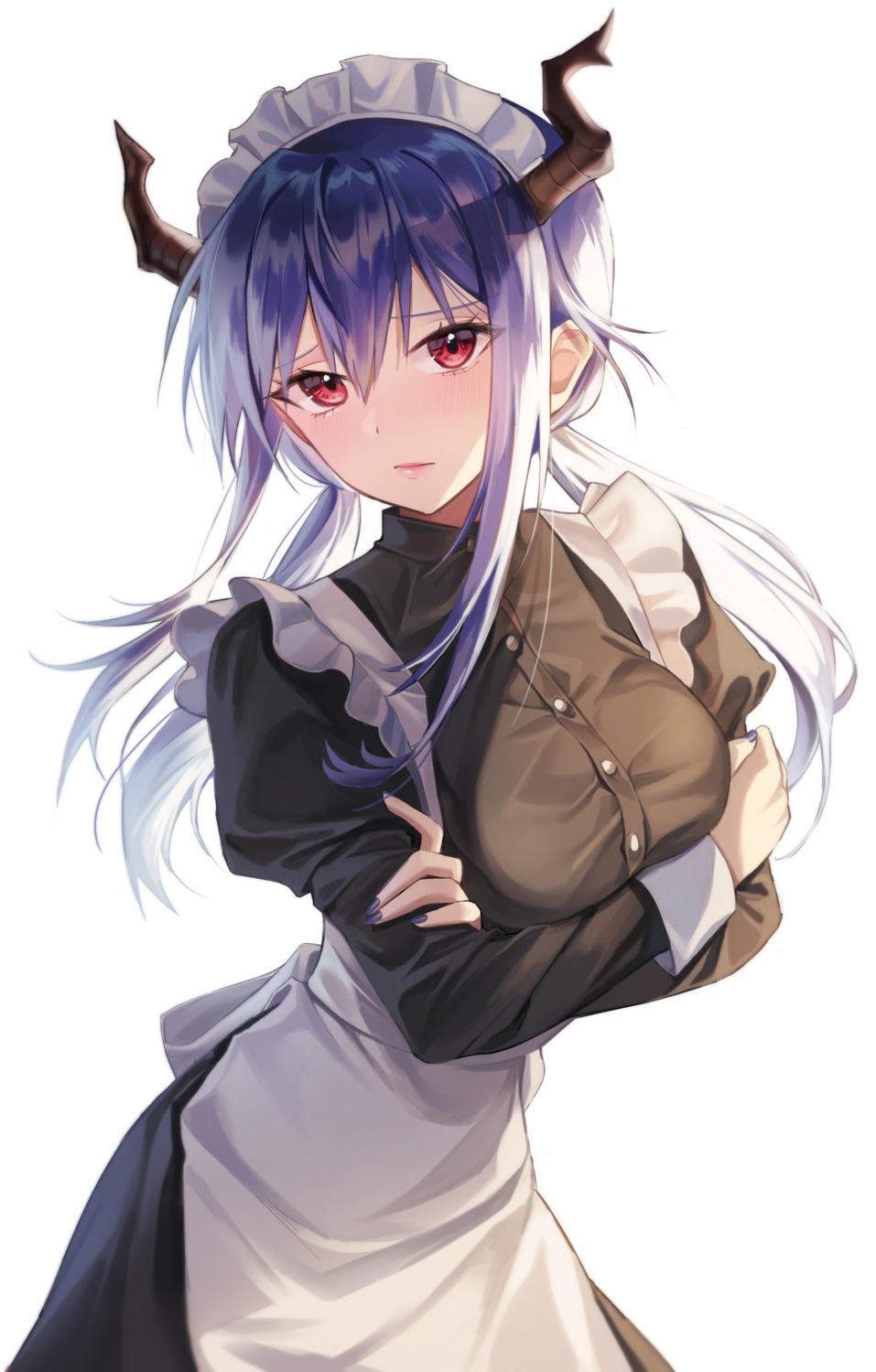arknights, breast_hold, ch'en_(arknights), horns, maid, yuckpo_55