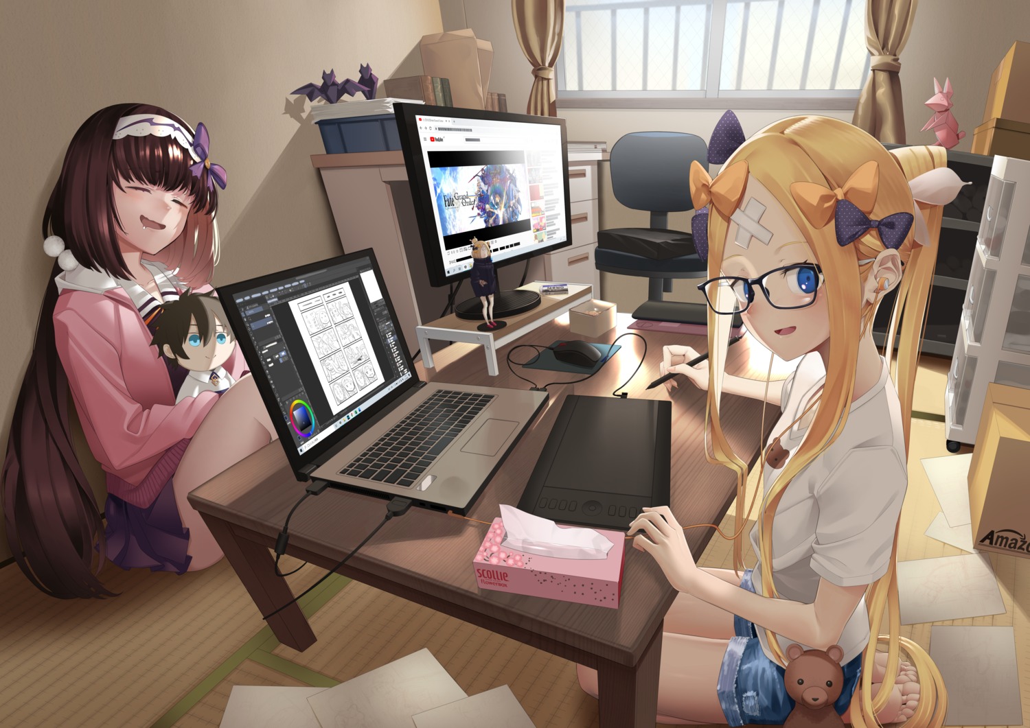 abigail_williams_(fate), bandaid, chibi, fate/grand_order, megane, osakabehime_(fate), seifuku, shiro_ami
