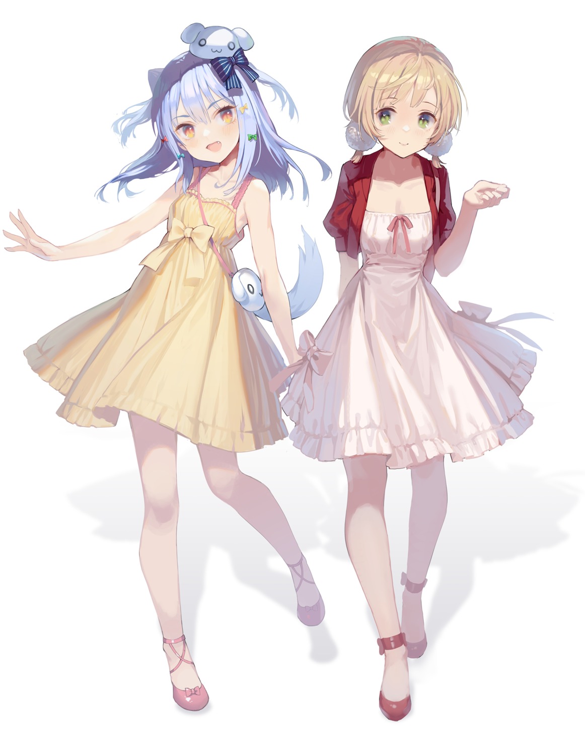 dress, indie_virtual_youtuber, inuyama_tamaki, ritsuki, shigure_ui_(vtuber), skirt_lift, summer_dress, tail, trap, tsukudani_norio_channel