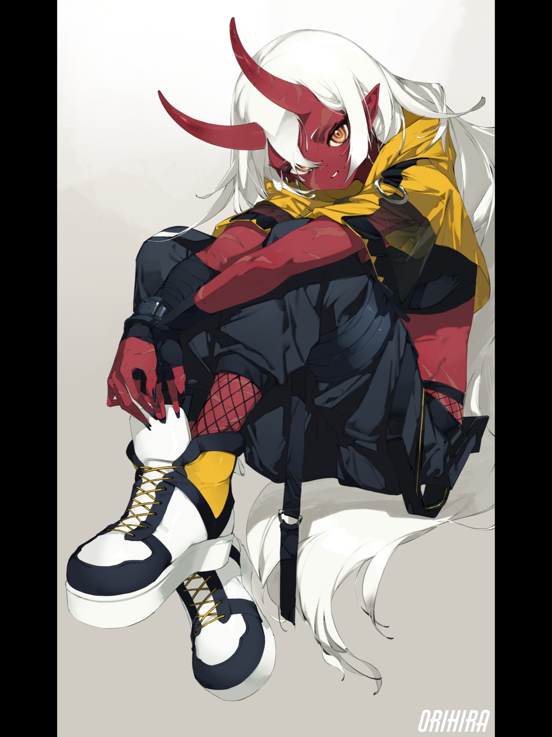 fishnets, horns, orihira, pantyhose, pointy_ears