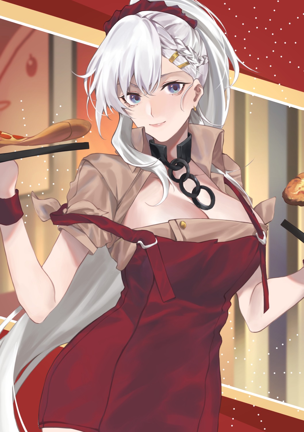 azur_lane, belfast_(azur_lane), karen_ngao, waitress