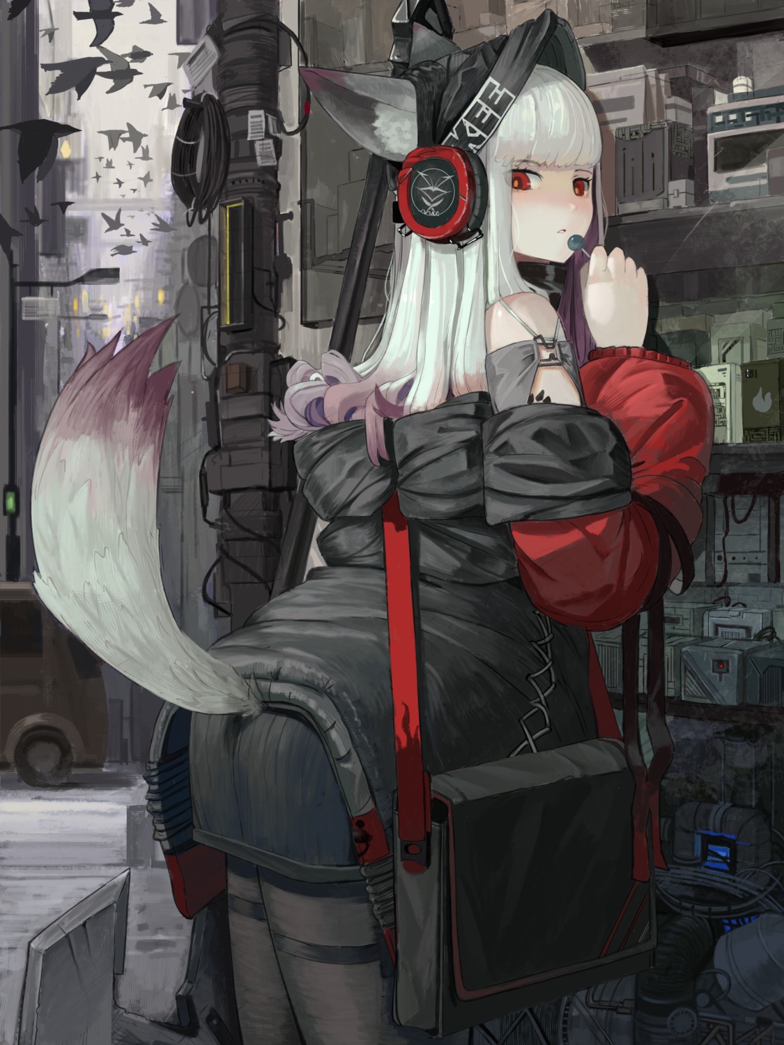 animal_ears, arknights, ass, frostleaf_(arknights), headphones, lwj, pantyhose, tail