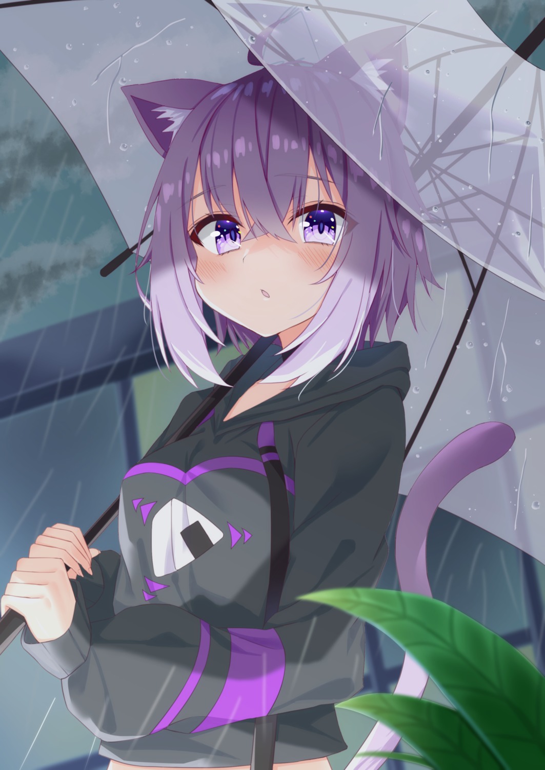 animal_ears, divergenceok, hololive, hololive_gamers, nekomata_okayu, nekomimi, tail, umbrella