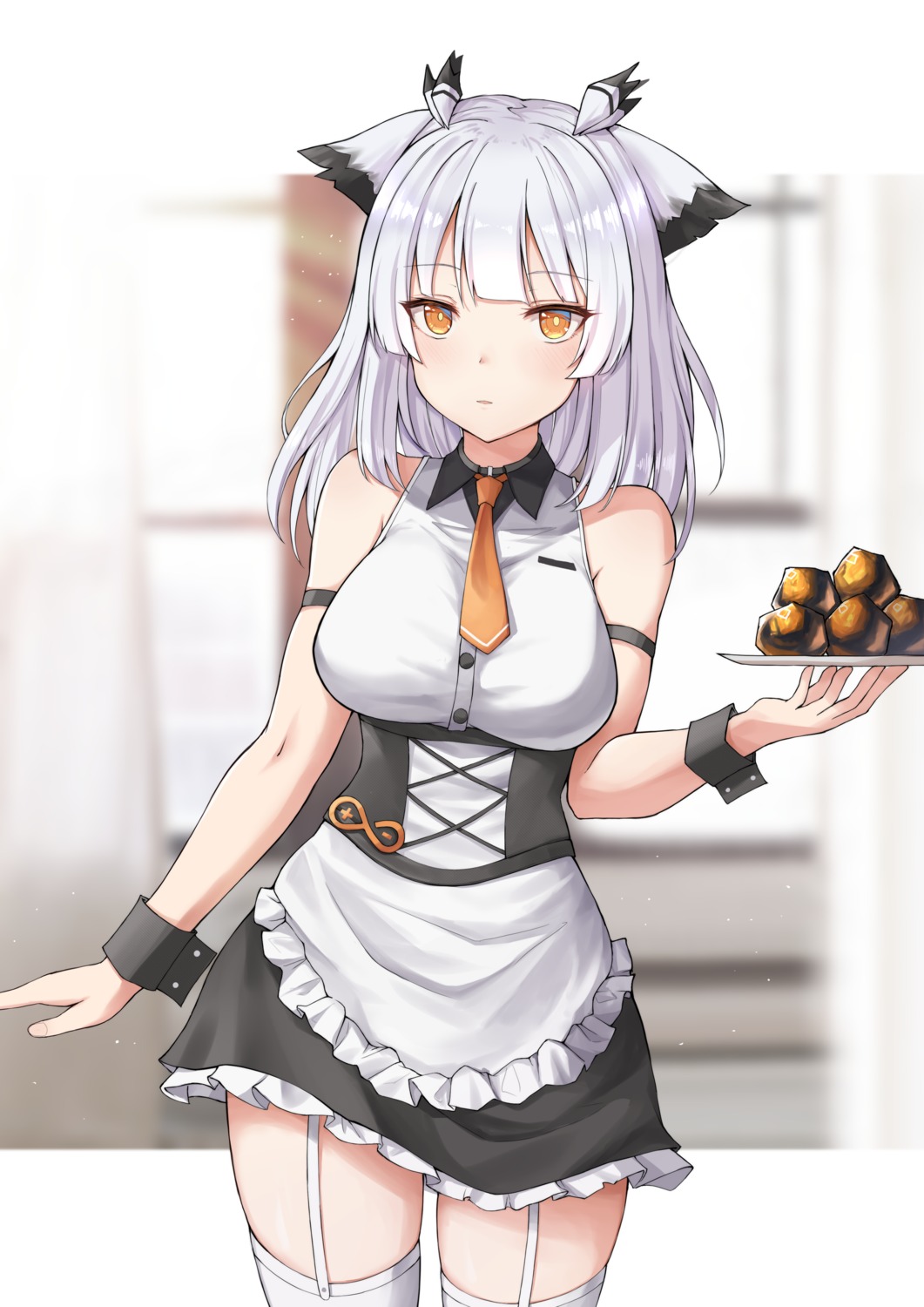 arknights, maid, mango_(mgo), ptilopsis_(arknights), stockings, thighhighs