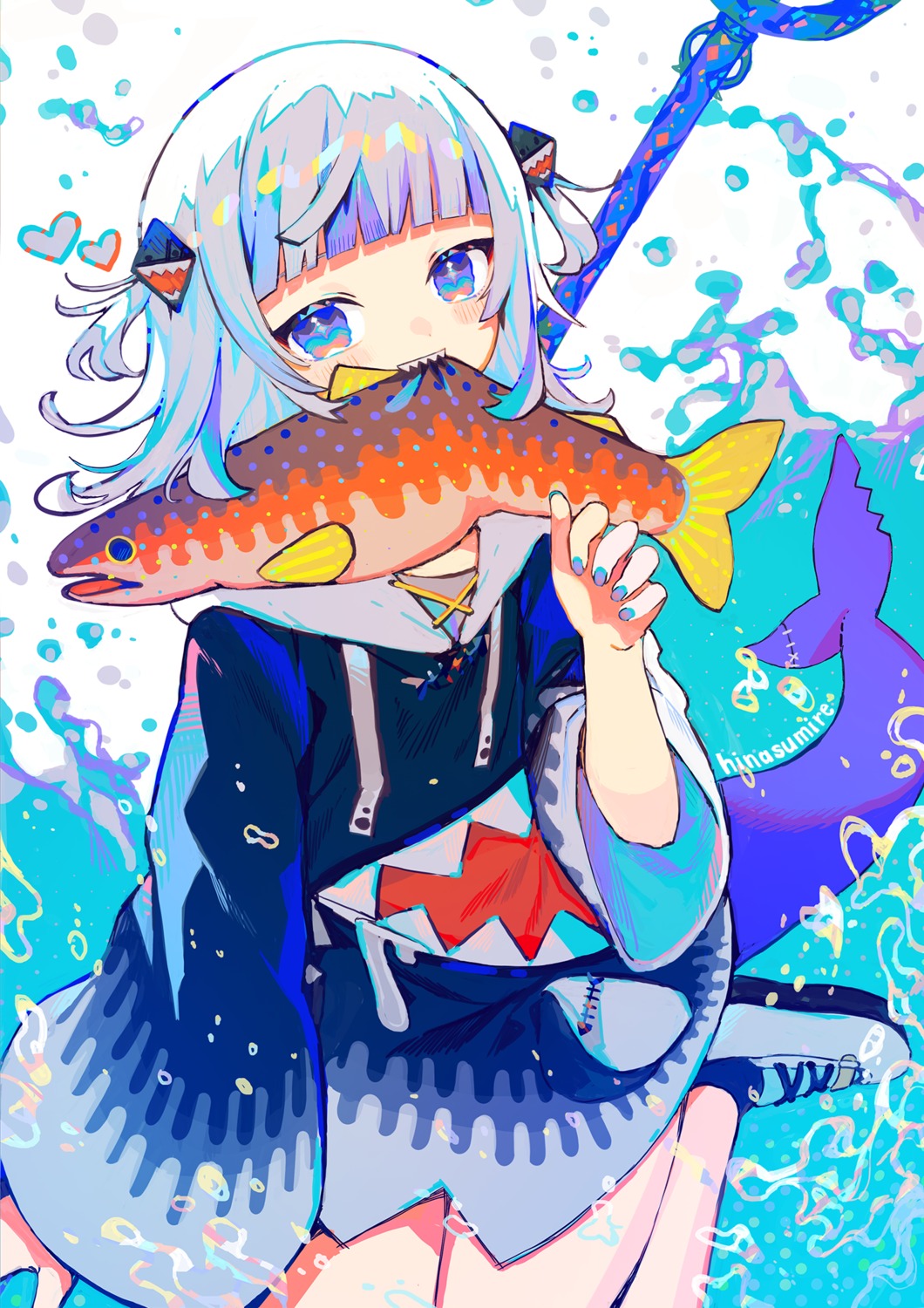 gawr_gura, hinasumire, hololive, hololive_english, tail, weapon