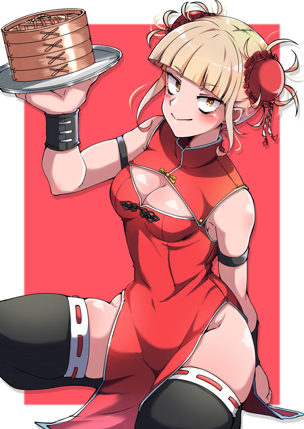 boku_no_hero_academia, chinadress, cleavage, shinonome_mozuku, thighhighs, toga_himiko, waitress