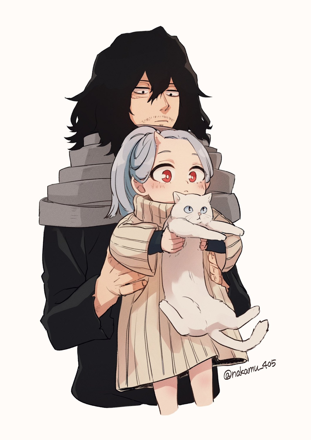 aizawa_shouta, boku_no_hero_academia, dress, eri_(boku_no_hero_academia), horns, nakamu_405, neko, sweater