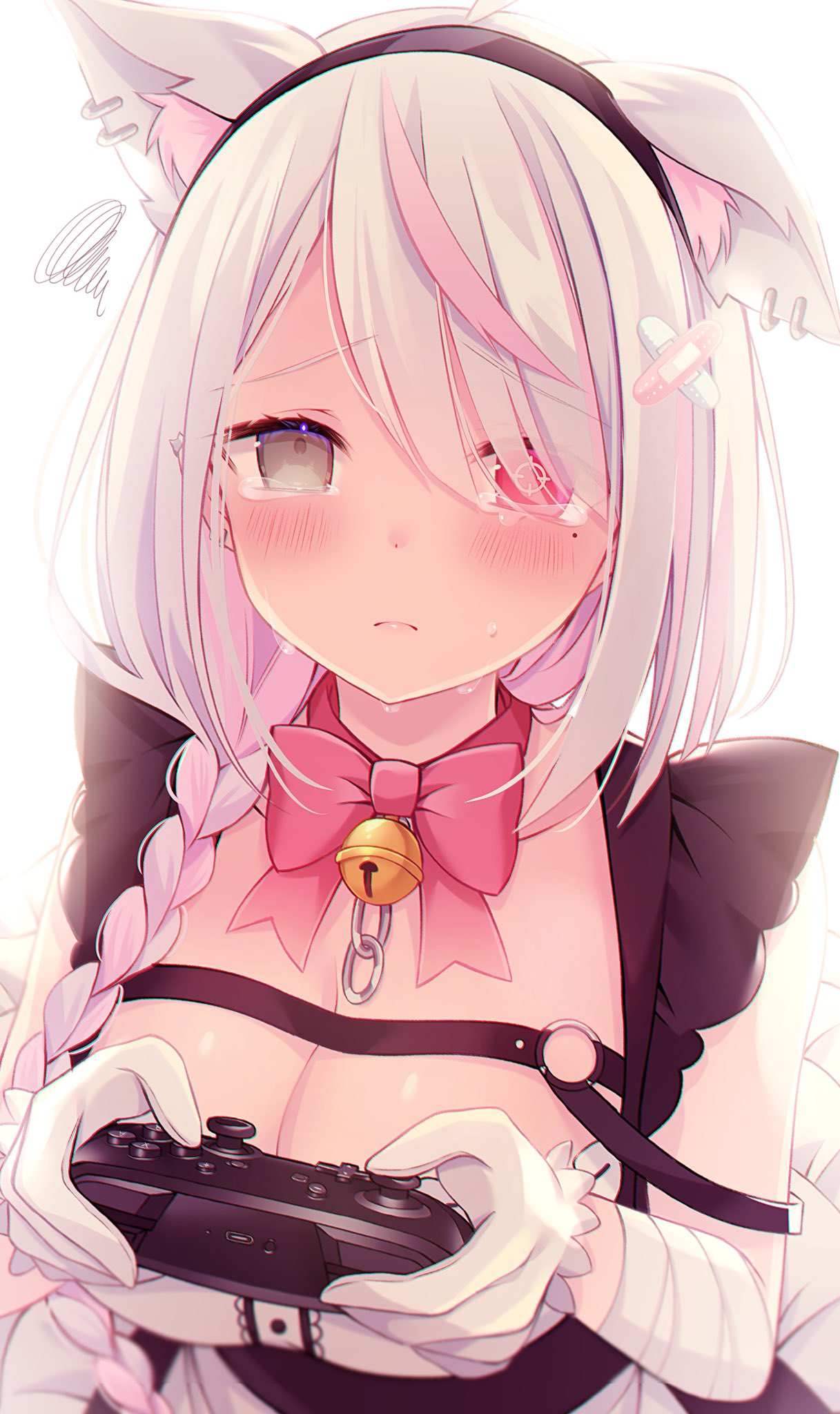animal_ears, bandages, cleavage, heterochromia, kuro_namako, maid, nekomimi, roro-chan