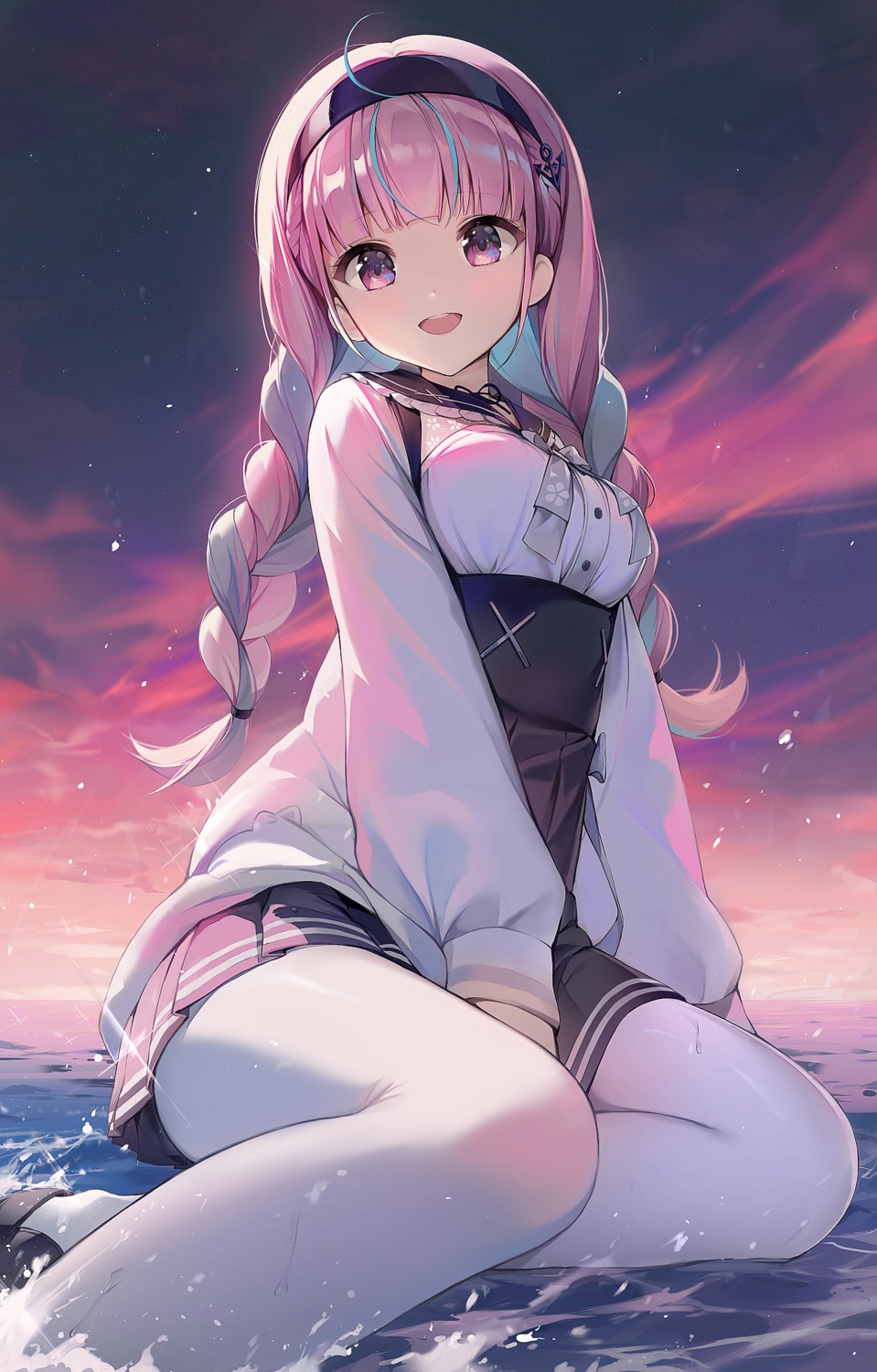 eso_(toory), hololive, minato_aqua, pantyhose, seifuku, wet