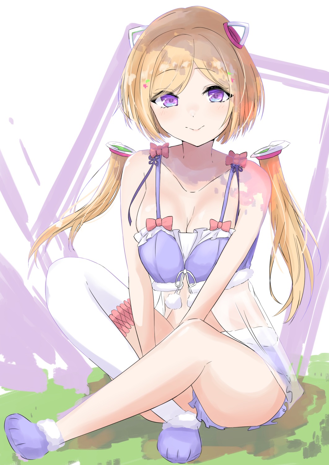 aki_rosenthal, hololive, lingerie, ogura_toast, see_through, thighhighs