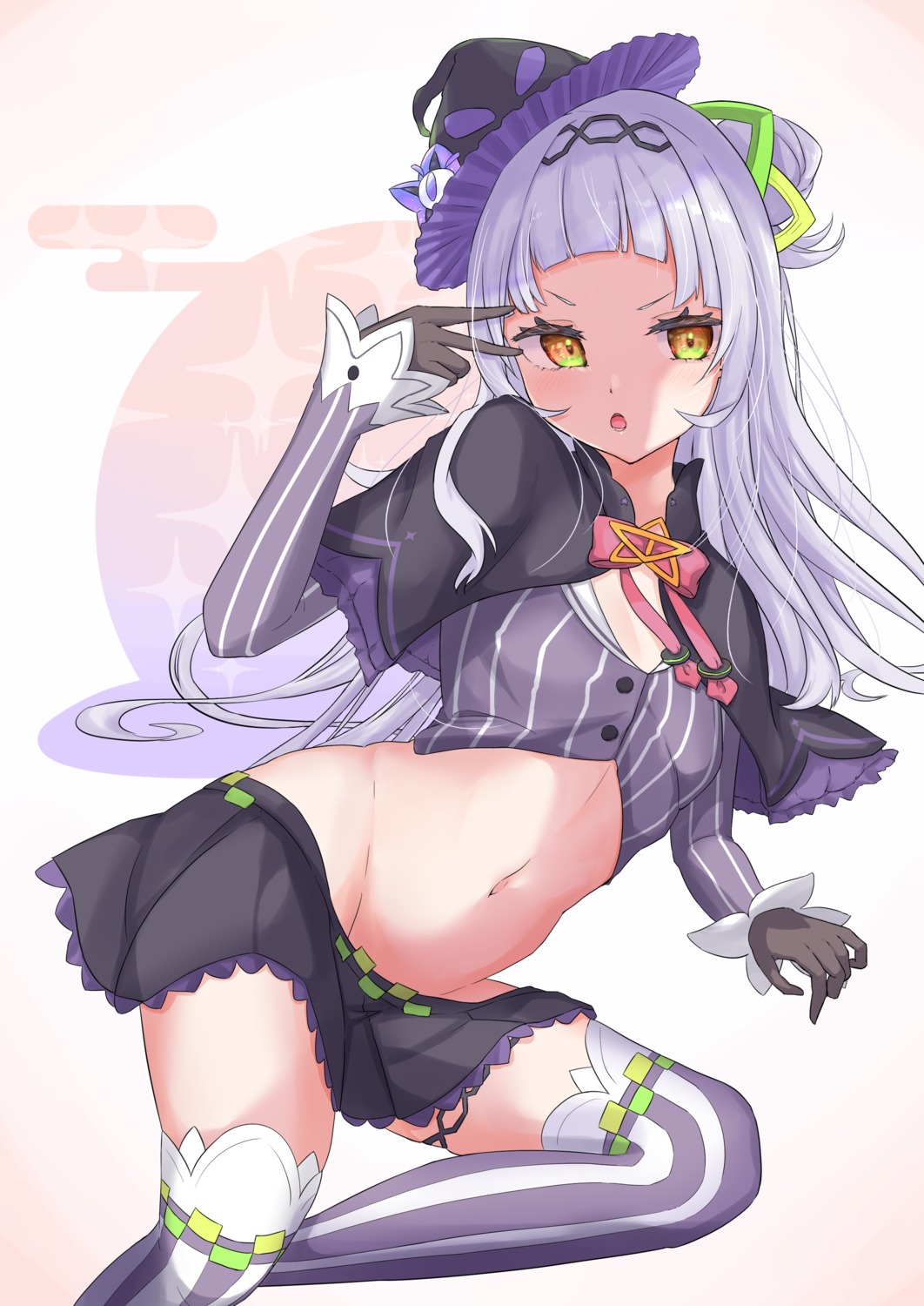 garter, hololive, murasaki_shion, ogura_toast, skirt_lift, thighhighs, witch