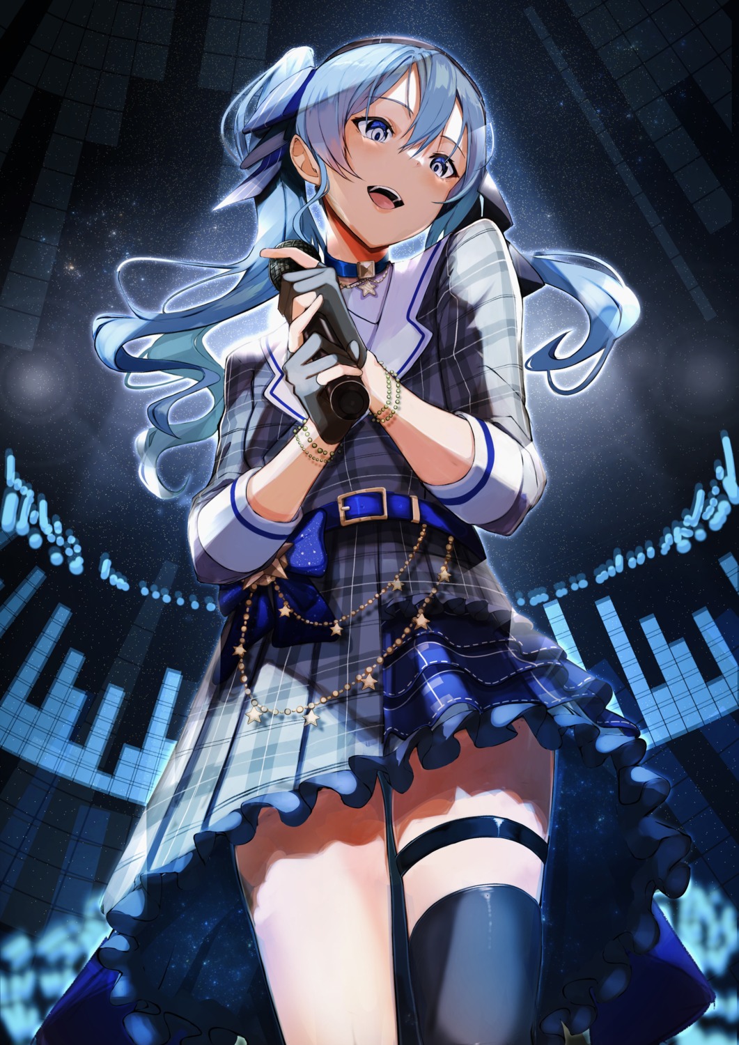 dress, garter, hololive, hoshimachi_suisei, maruno_ball, thighhighs