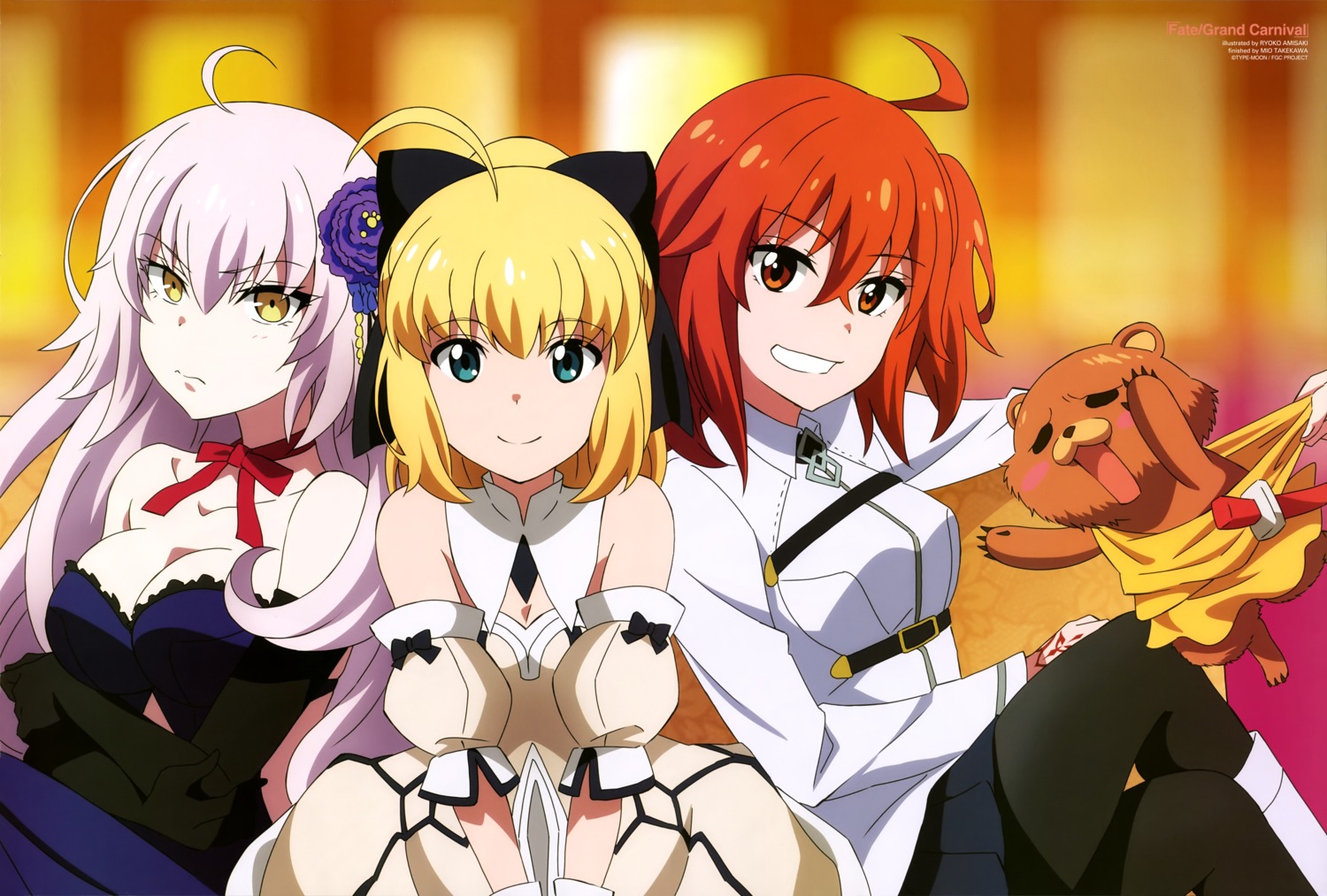 amisaki_ryouko, artoria_pendragon_(fate), cleavage, fate/grand_order, fujimaru_ritsuka_(female), jeanne_d'arc, jeanne_d'arc_alter_(fate), no_bra