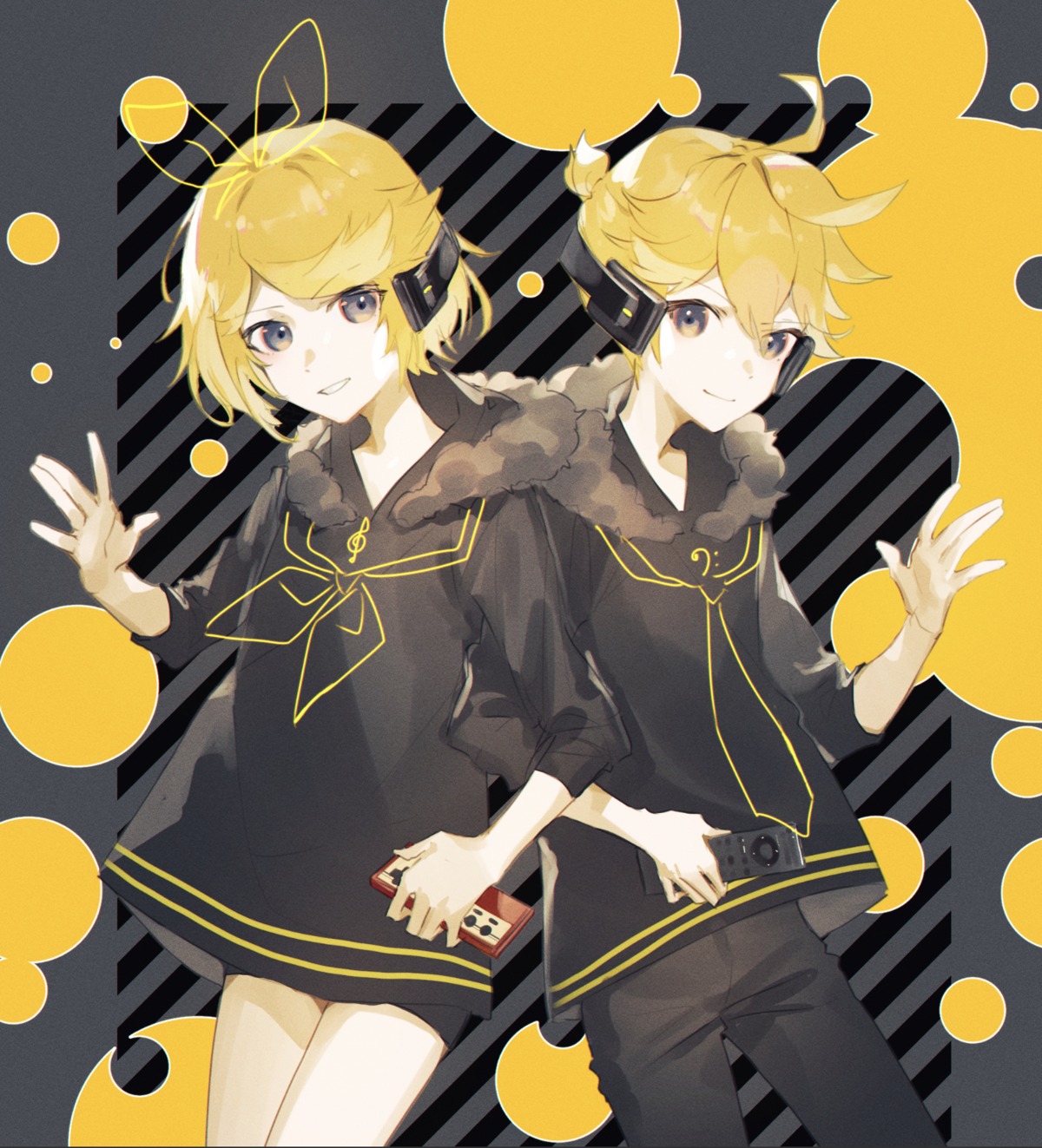 headphones, ishida_(segu_ishida), kagamine_len, kagamine_rin, vocaloid