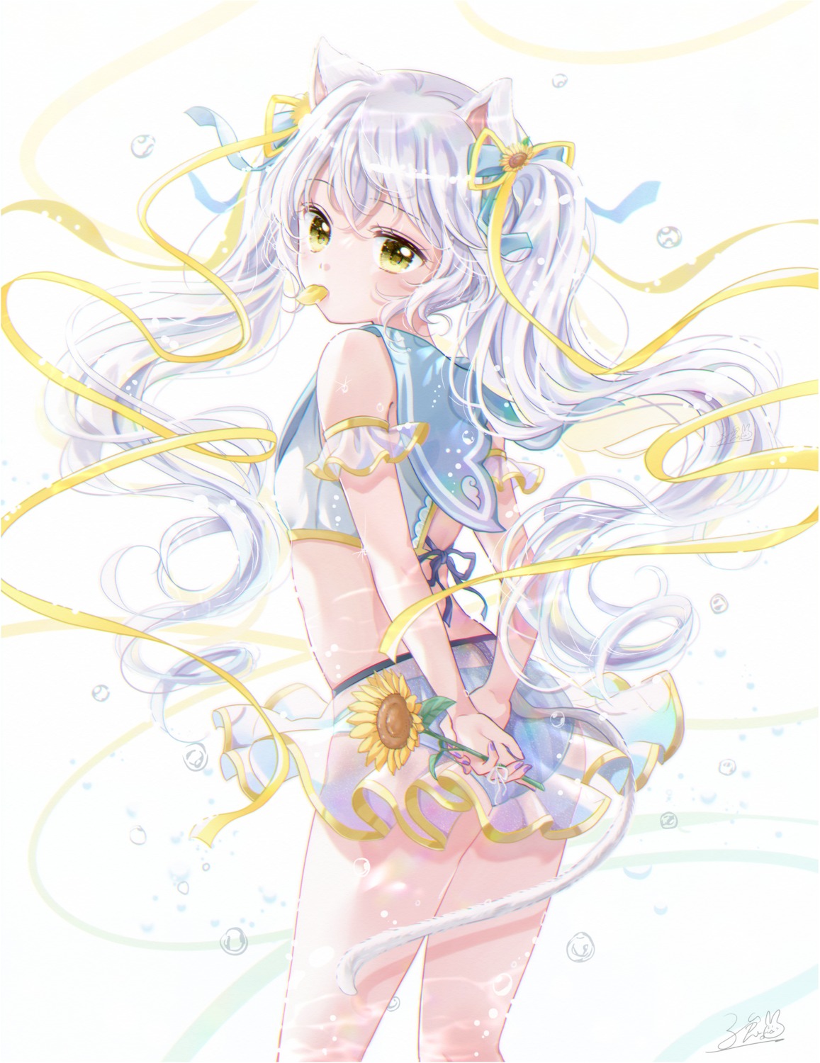 animal_ears, kousagi, nekomimi, see_through, seifuku, skirt_lift, swimsuits, tail