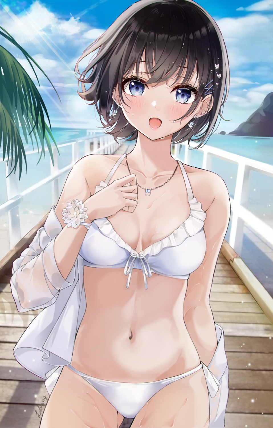 bikini, lebring, open_shirt, see_through, swimsuits, wet, wet_clothes