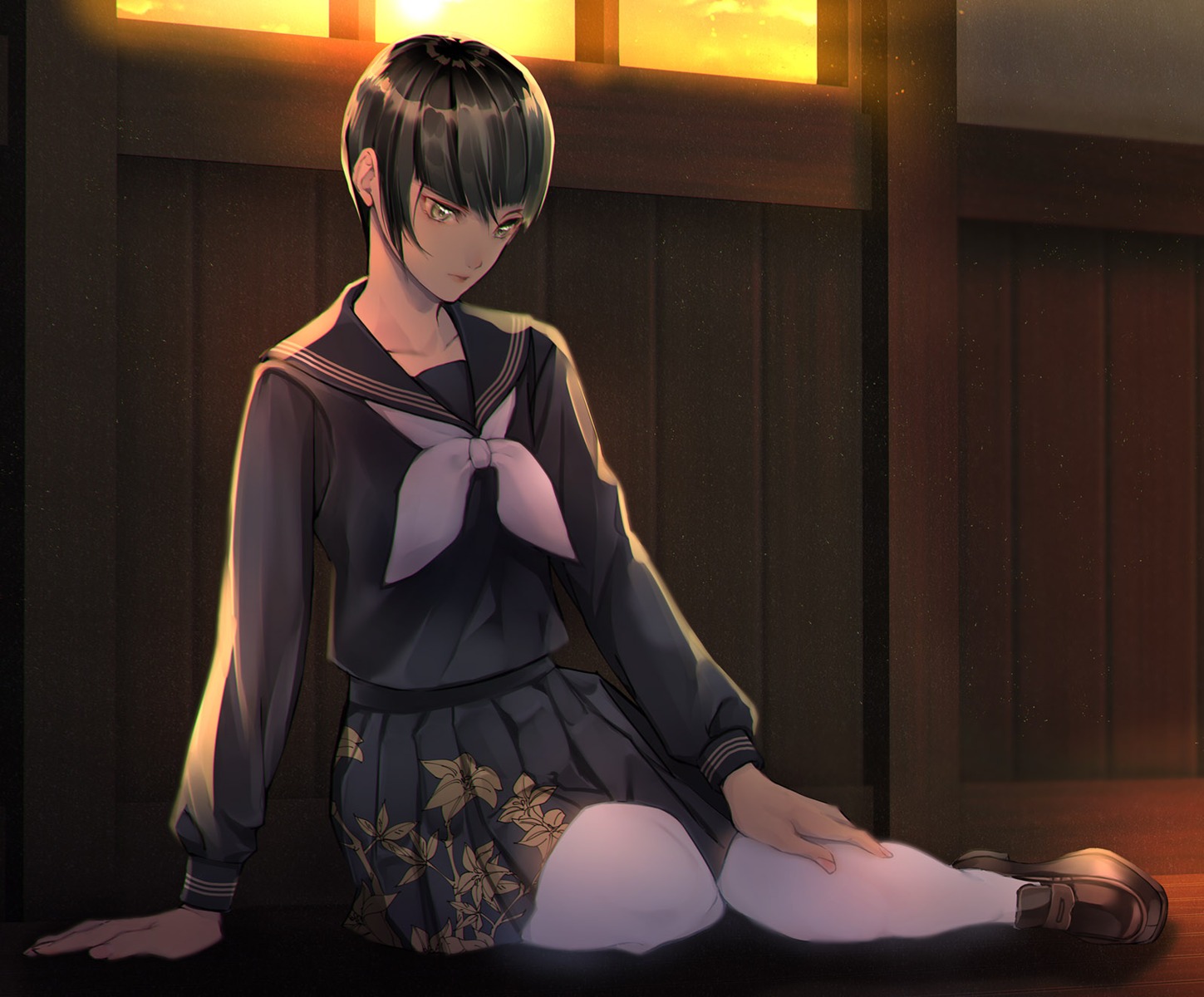 crossdress, mitsuha_(bless_blessing), pantyhose, protagonist_(smtv), seifuku, shin_megami_tensei_v
