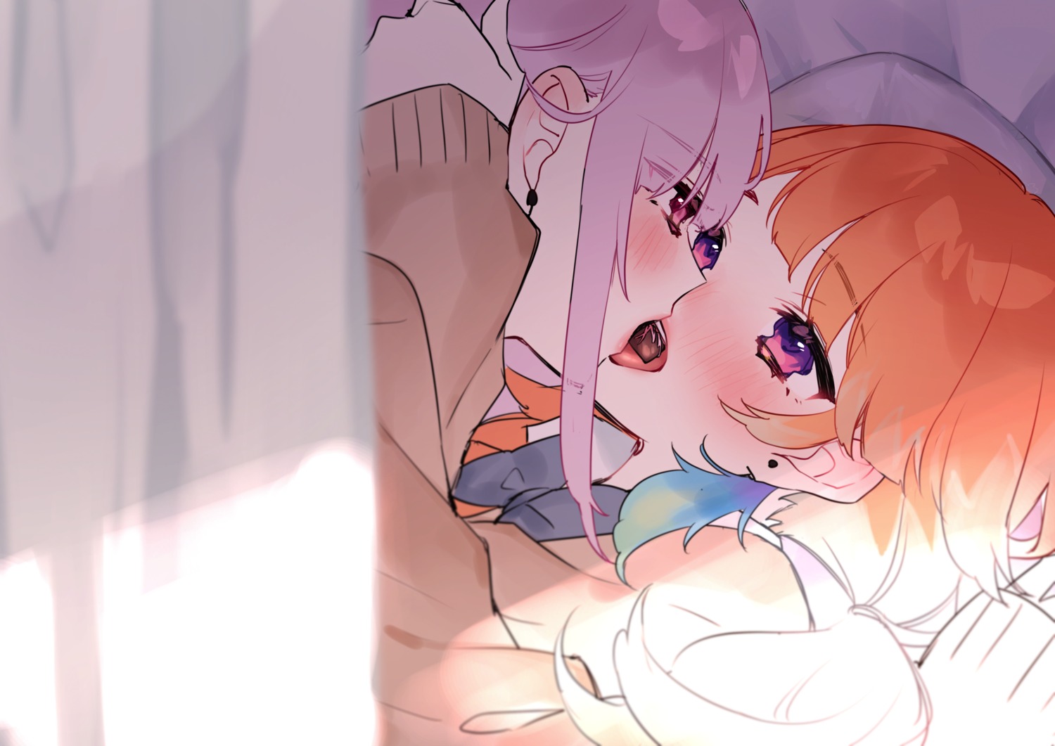 chiyomaru, hololive, hololive_english, mori_calliope, seifuku, sweater, takanashi_kiara, yuri