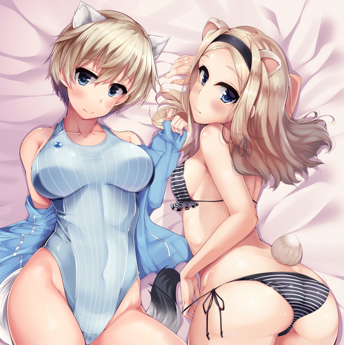 aleksandra_i_pokryshkin, animal_ears, ass, bikini, brave_witches, nikka_edvardine_katajainen, nksk, strike_witches