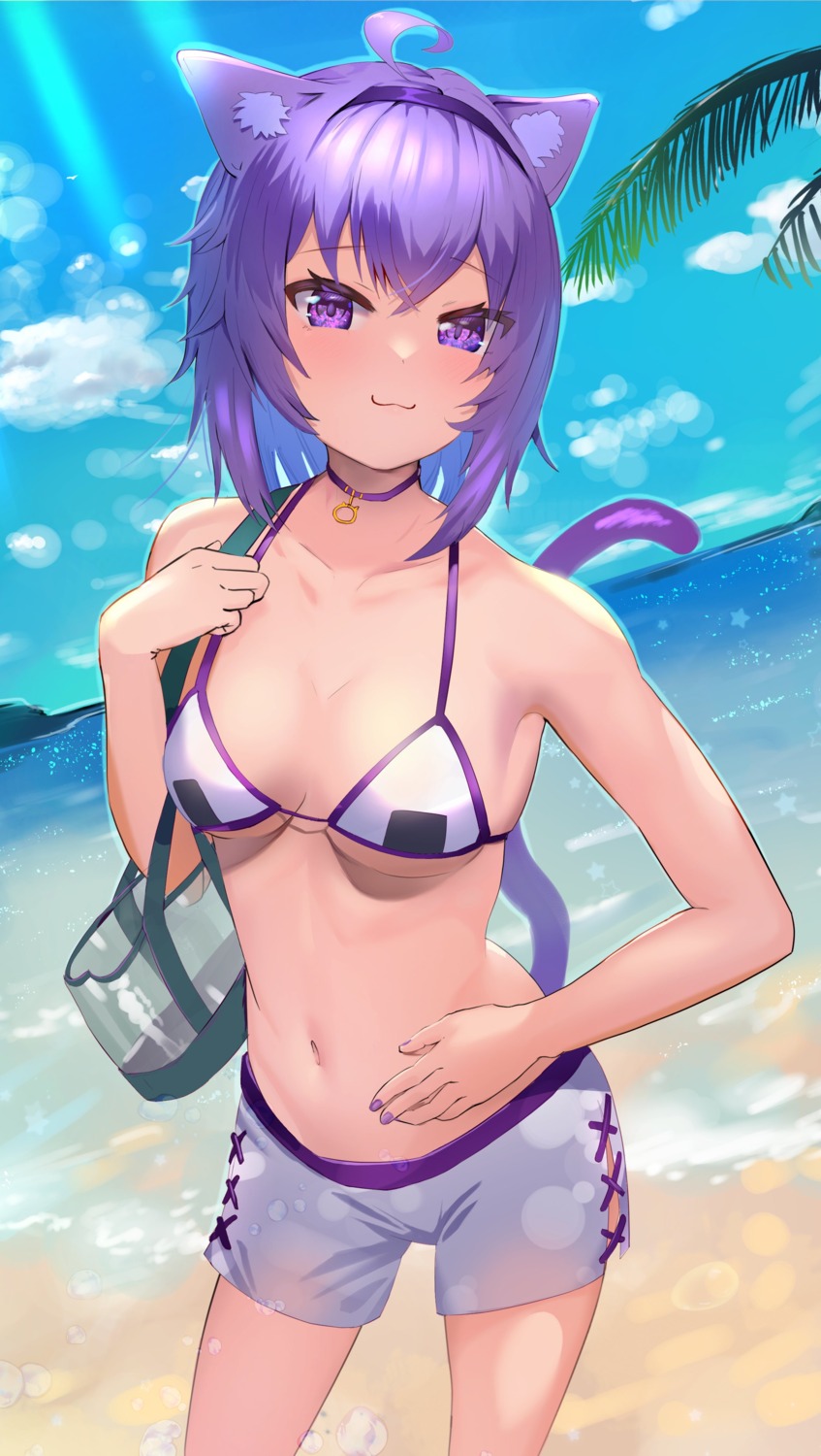animal_ears, bikini_top, hololive, hololive_gamers, nekomata_okayu, nekomimi, ruka_tou, swimsuits, tail