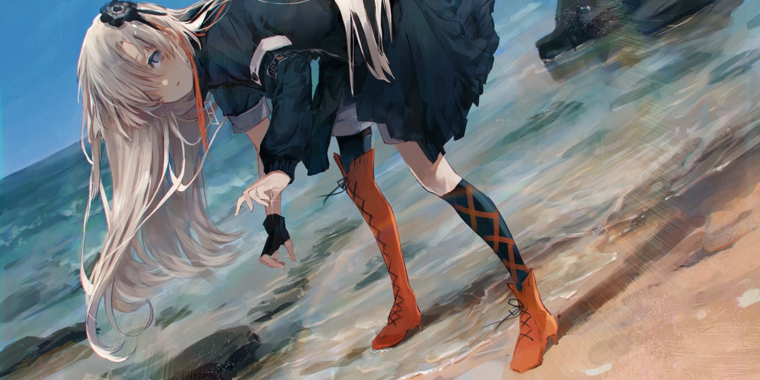 heels, isekai_joucho, isekai_joucho_(artist), kamitsubaki_studio, skirt_lift, thighhighs, wet