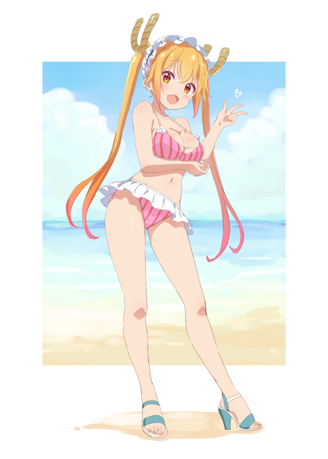 bikini, breast_hold, heels, horns, jigatei_(omijin), kobayashi-san_chi_no_maidragon, swimsuits, tooru_(maidragon)